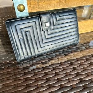 Vintage Bally Black Quilted Lambskin Leather Long Wallet
